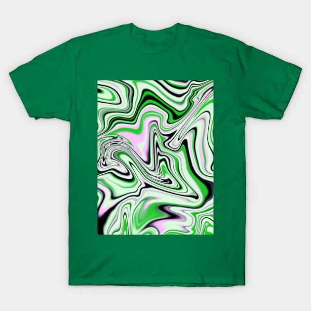 Green, Black and White Swirling Abstract Pattern T-Shirt by tiokvadrat